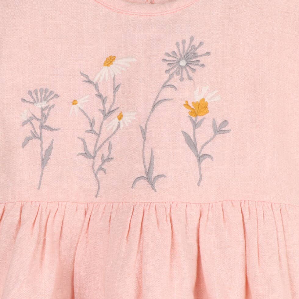 Alicia Embroidered Daisy Baby Dress + Bloomer