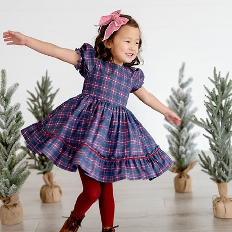 Aura Dress in Holiday Plaid - Poplin Cotton Dress-DRESSES & SKIRTS-Ollie Jay-Joannas Cuties