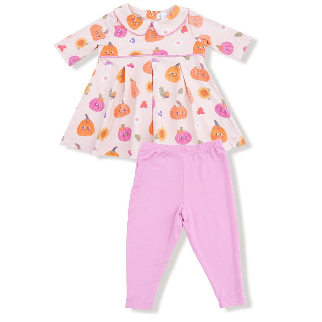 Autumn Pumpkins - Pink Box Pleat Dress with Legging Set
