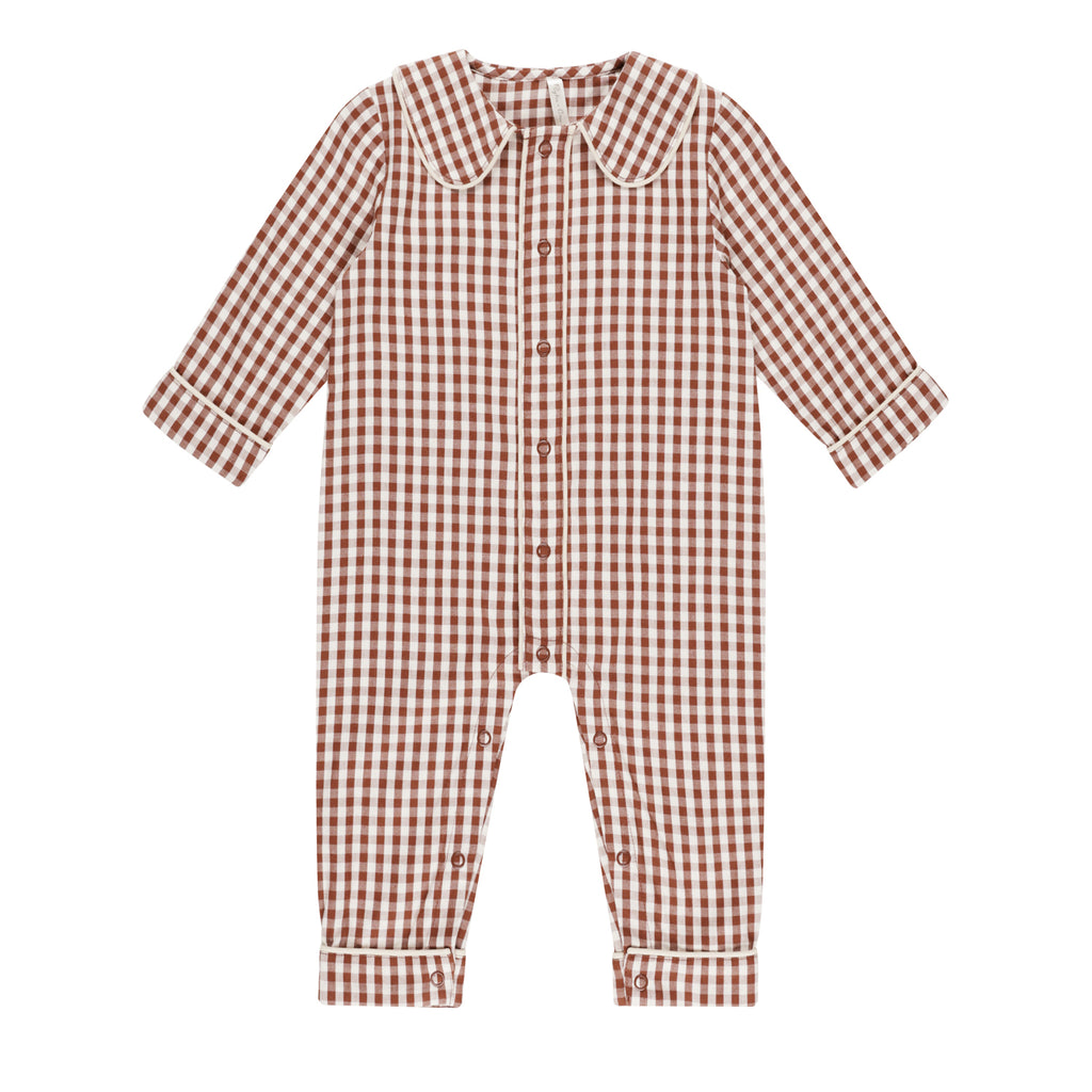 Baby Pajama Romper - Brick Gingham