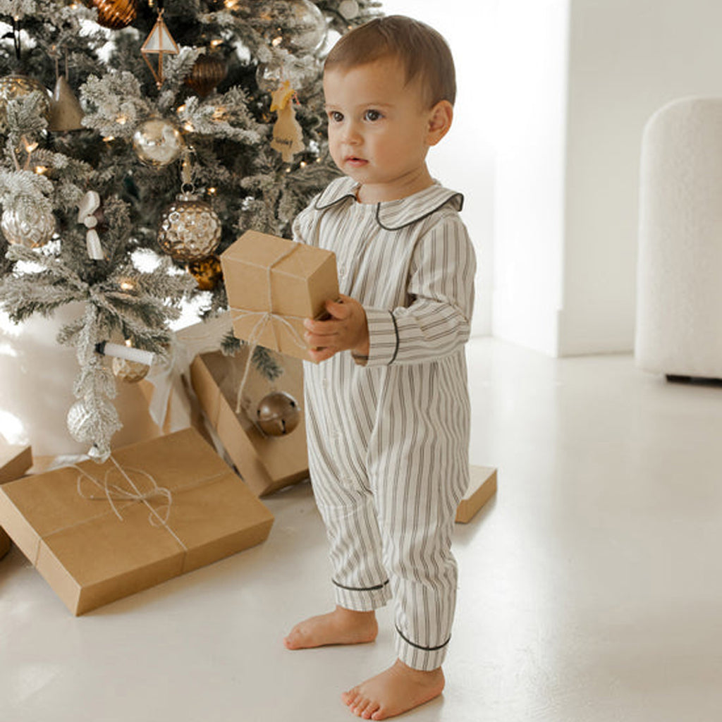 Baby Pajama Romper - Forest Pinstripe