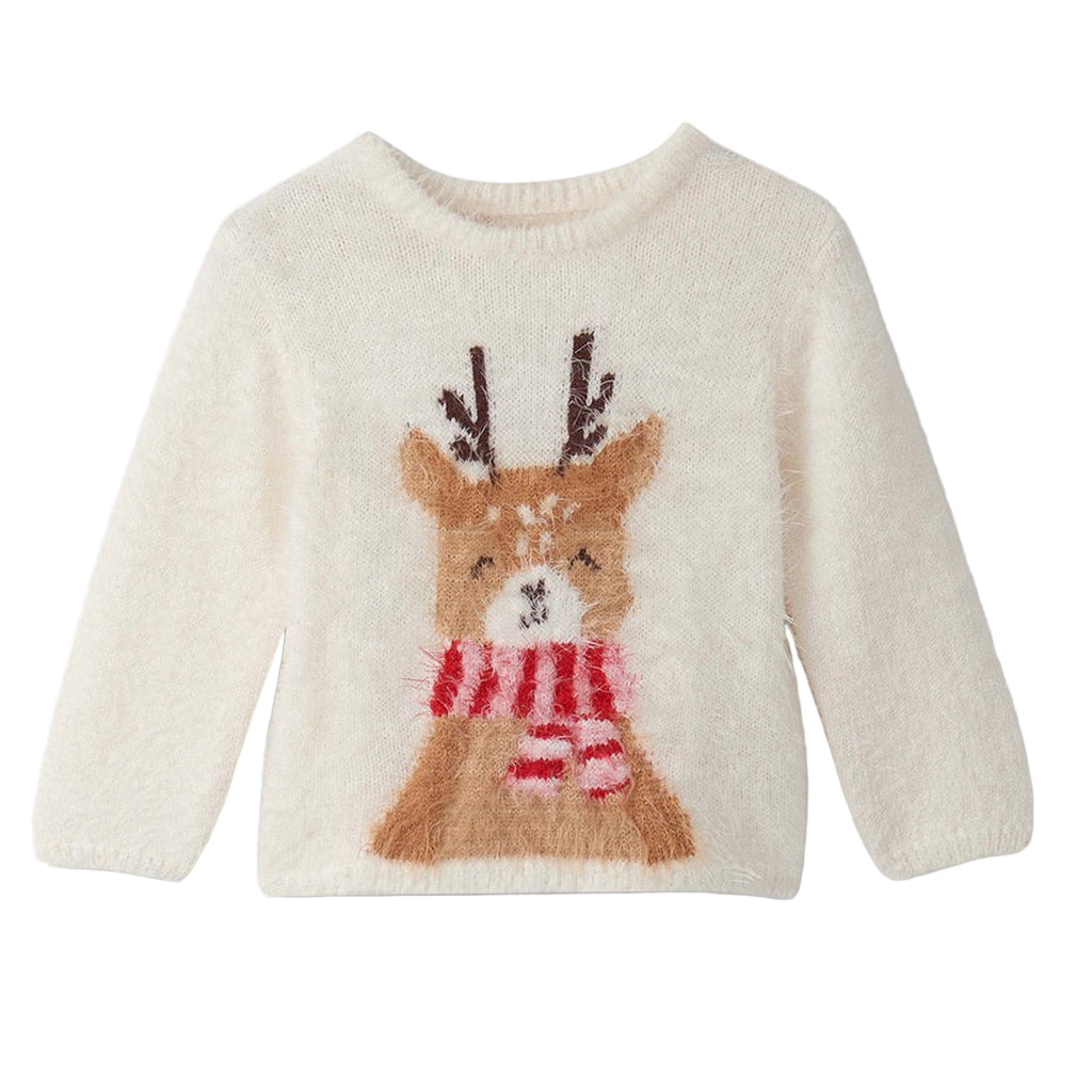 Children's sweater with reindeer design on a white background