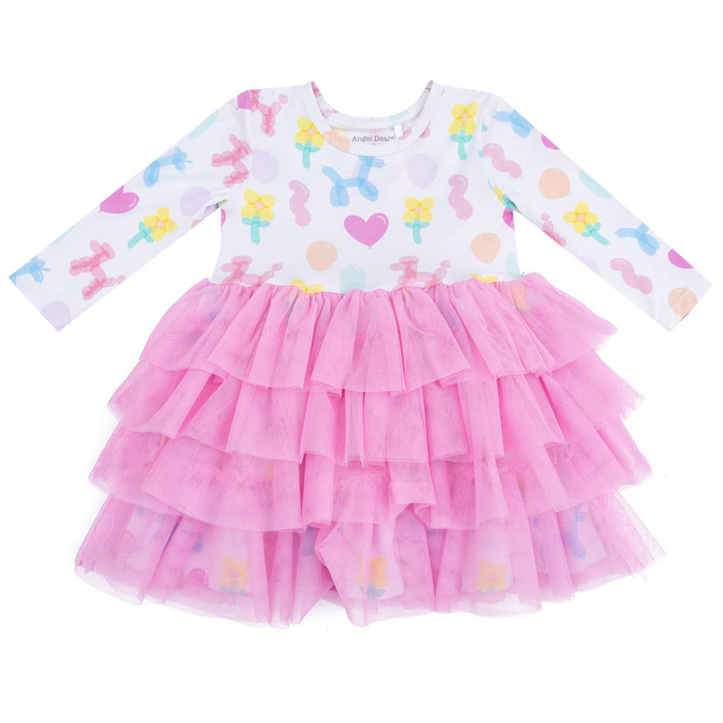 Balloon Animals Pink - Twirly Long Sleeve Layered Tulle Dress