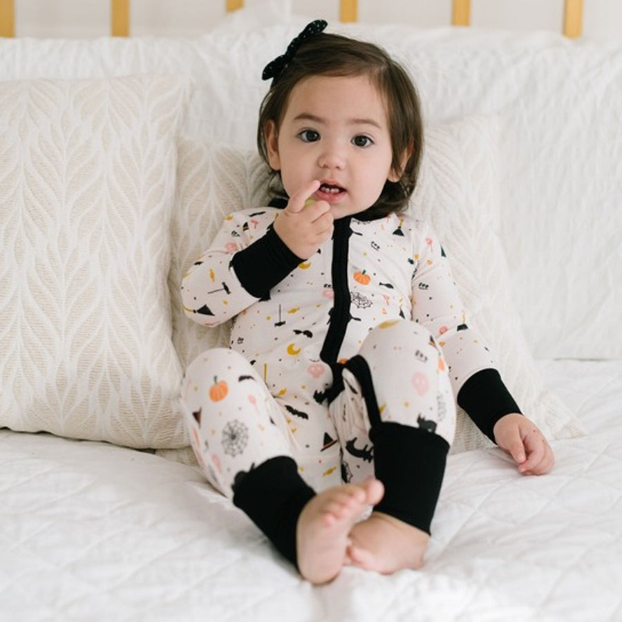 Bamboo Baby Pajama Double Zip in Spooky Scenes | Halloween-OVERALLS & ROMPERS-Ollie Jay-Joannas Cuties