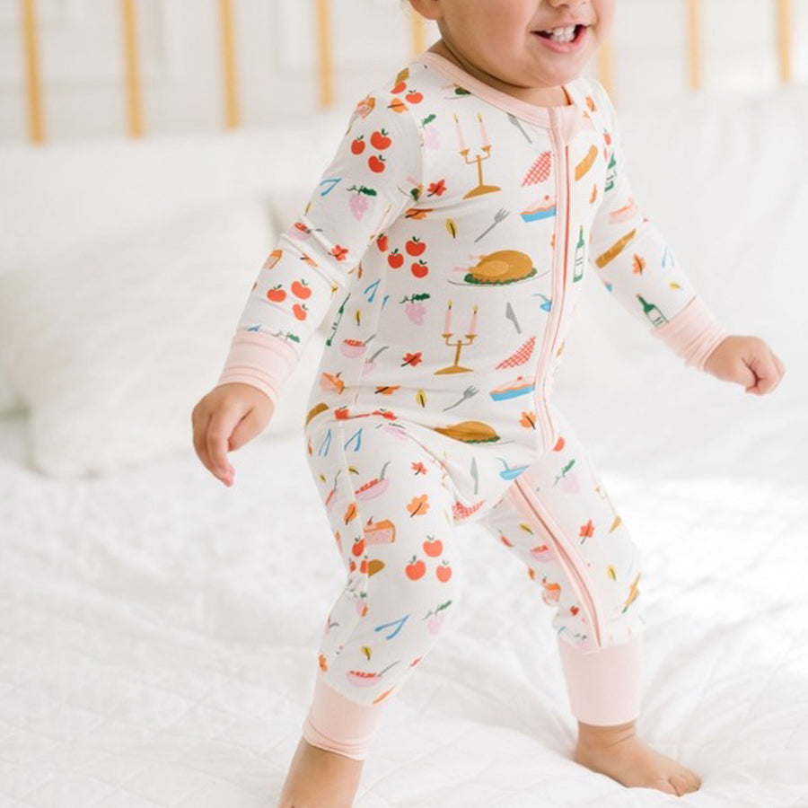 Bamboo Baby Pajama Zippy in Turkey Time - Thanksgiving-OVERALLS & ROMPERS-Ollie Jay-Joannas Cuties