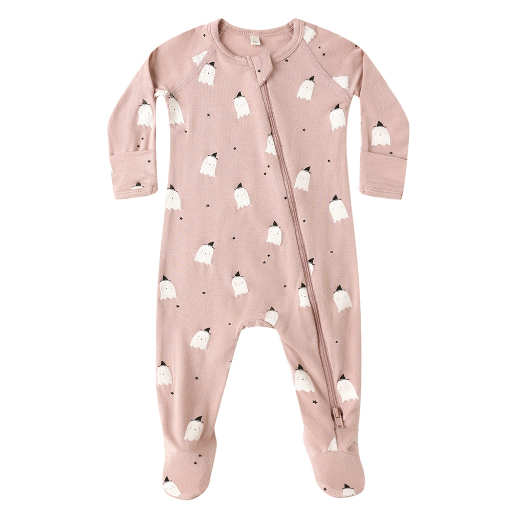 Bamboo Zip Footie - Pink Ghosts