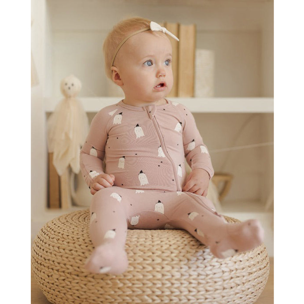 Bamboo Zip Footie - Pink Ghosts