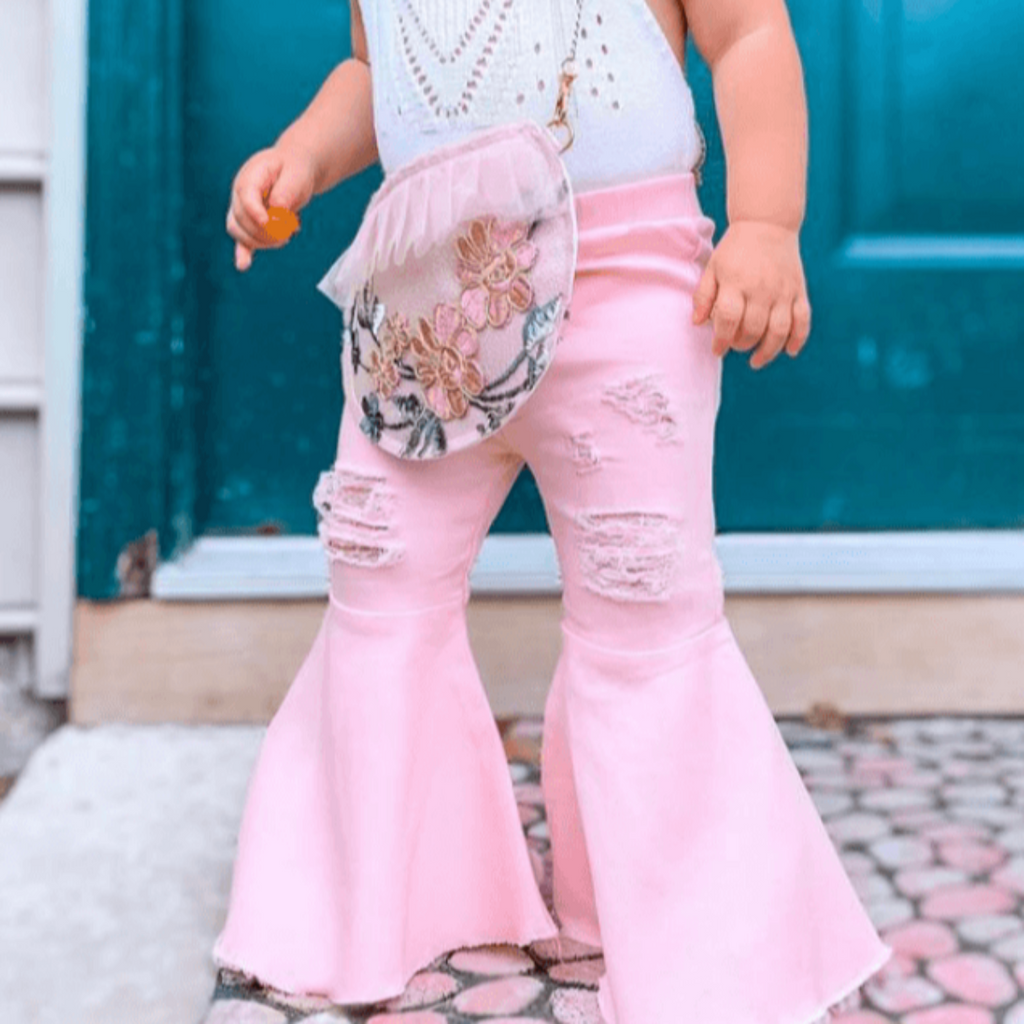 Barbie Denim Bell Bottoms - Distressed Pink