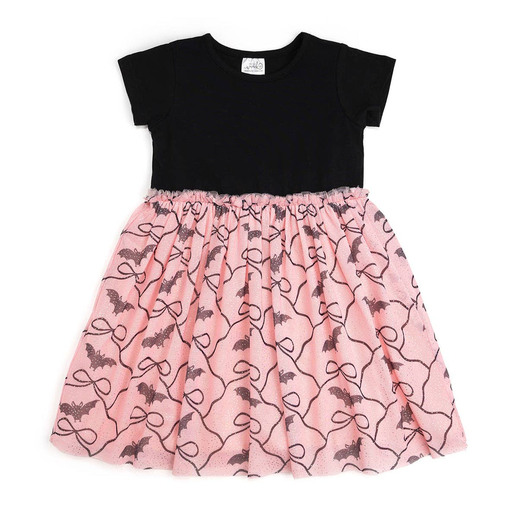 Bat Trellis Halloween Short Sleeve Tutu Dress Kids Clothing