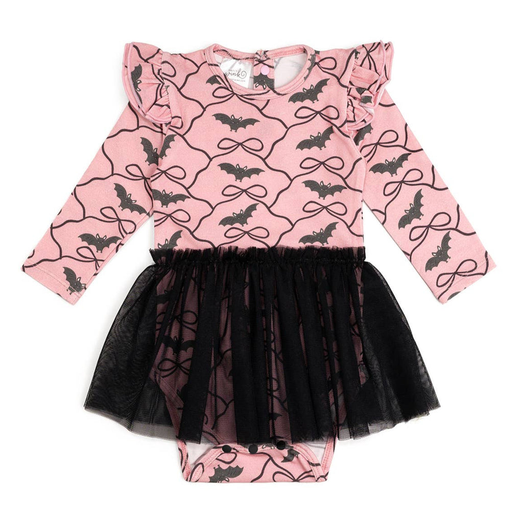 Bat Trellis Printed Halloween Short Sleeve Tutu Bodysuit