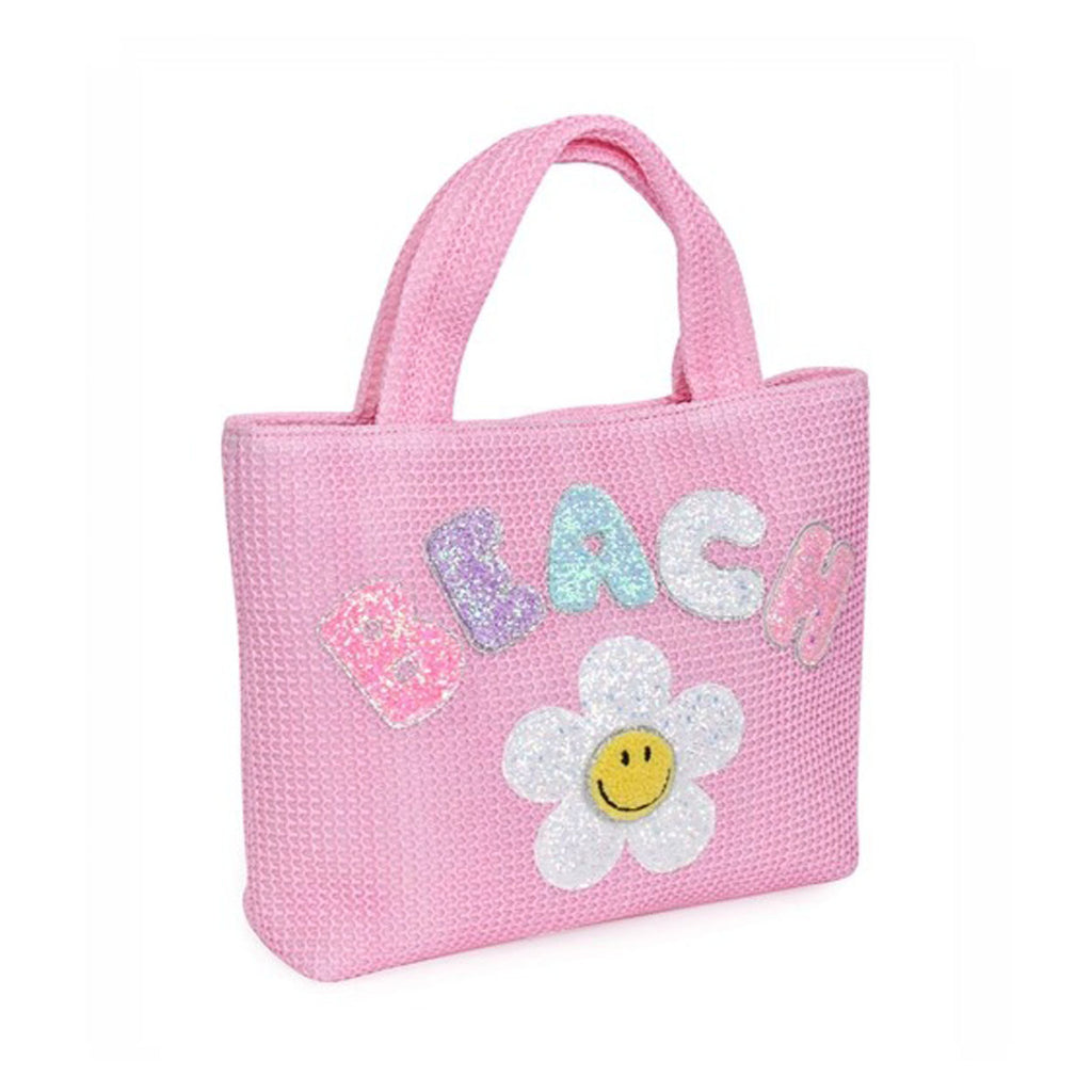 'Beach' Daisy Mini Straw Tote Bag - Pink-BACKPACKS, PURSES & LUNCHBOXES-OMG Accessories-Joannas Cuties