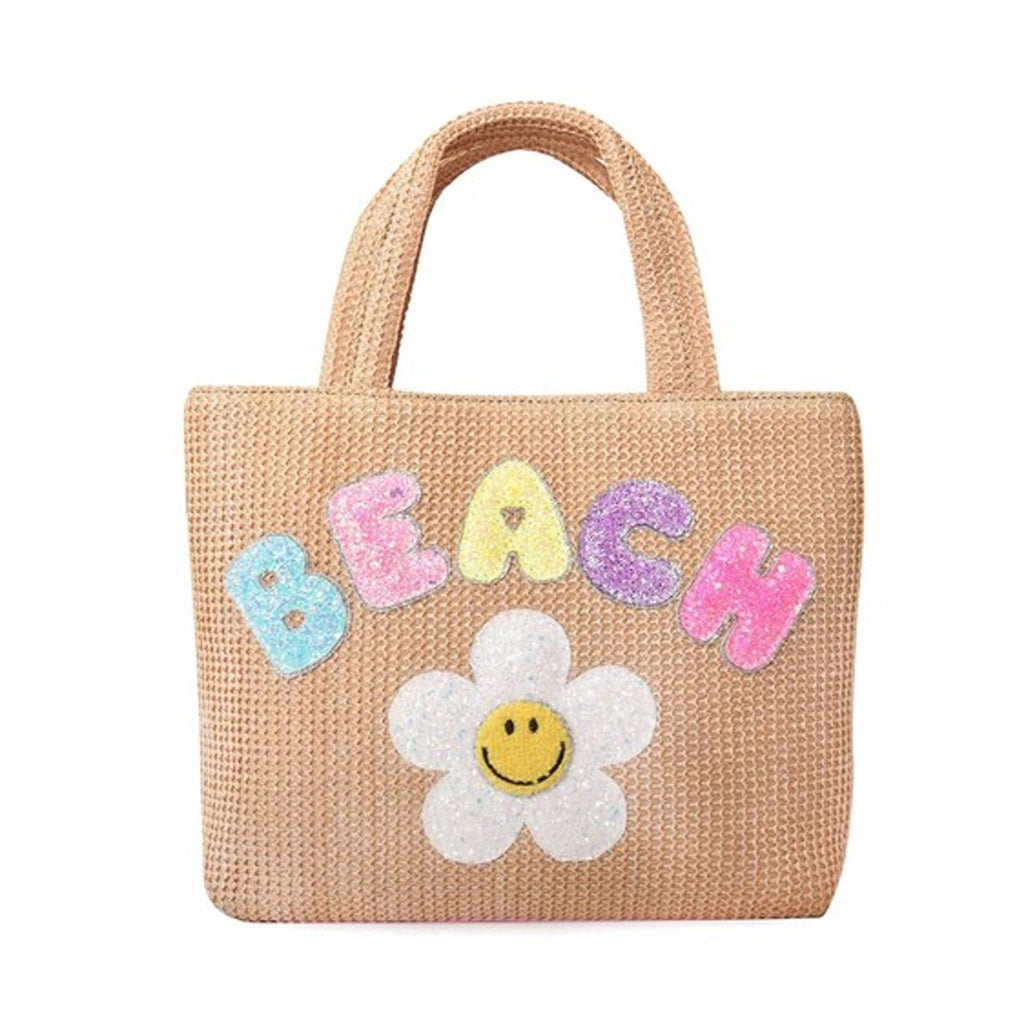 'Beach' Daisy Mini Straw Tote Bag - Beige-BACKPACKS, PURSES & LUNCHBOXES-OMG Accessories-Joannas Cuties