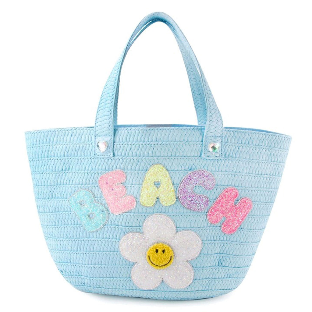 Beach Daisy Blue Straw Tote Bag