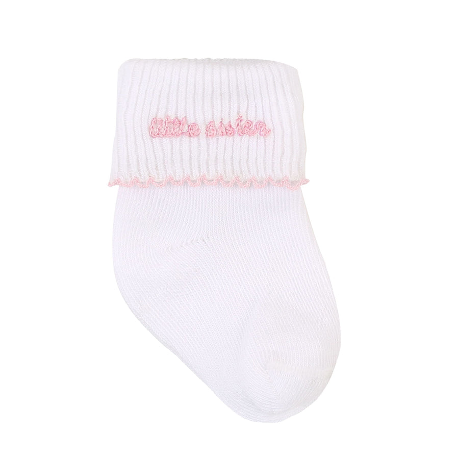 Big and Little Pink Emb Socks-SOCKS, TIGHTS & LEG WARMERS-Magnolia Baby-Joannas Cuties