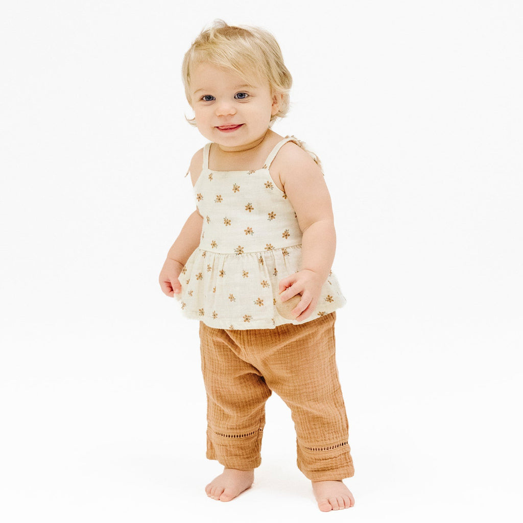 Bitty Blooms Peplum Tank W Smocked Back And Smocked Waist Pants With Ladder Trim
