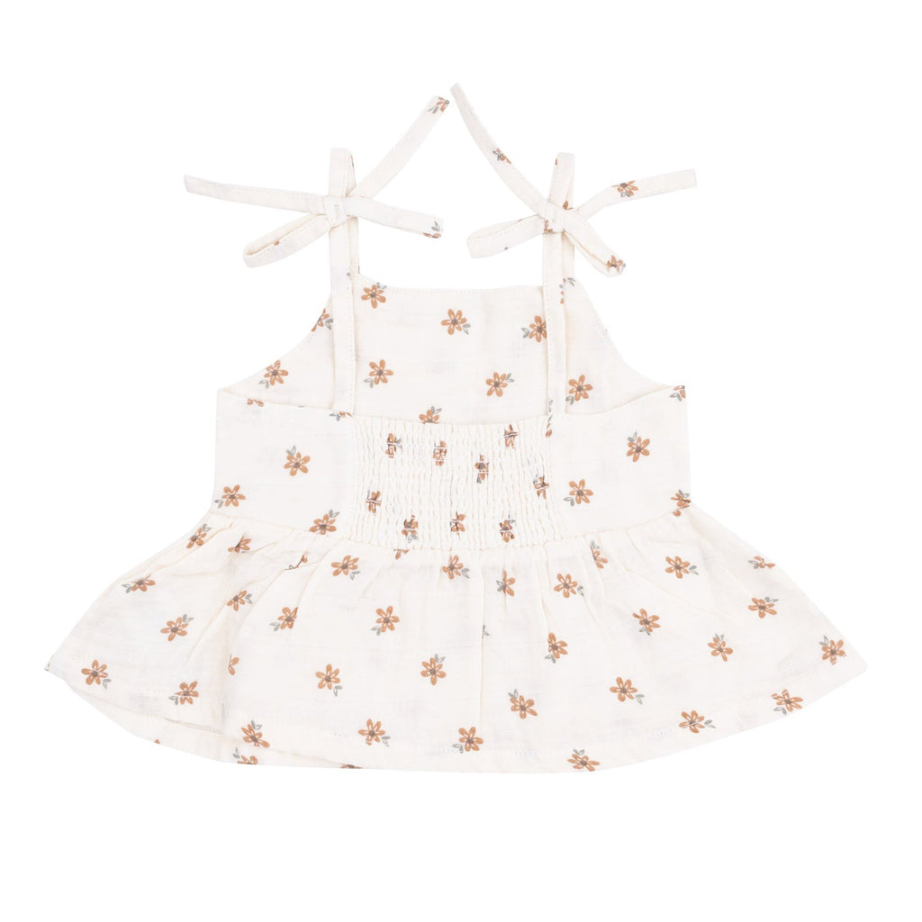 Bitty Blooms Peplum Tank W Smocked Back And Smocked Waist Pants With Ladder Trim