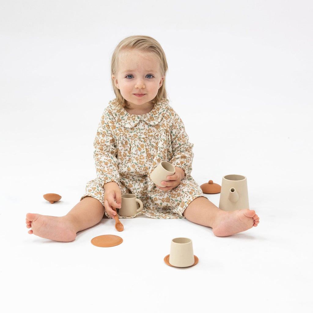 Bitty Brown Floral - Peter Pan Collar Dress And Diaper Cover