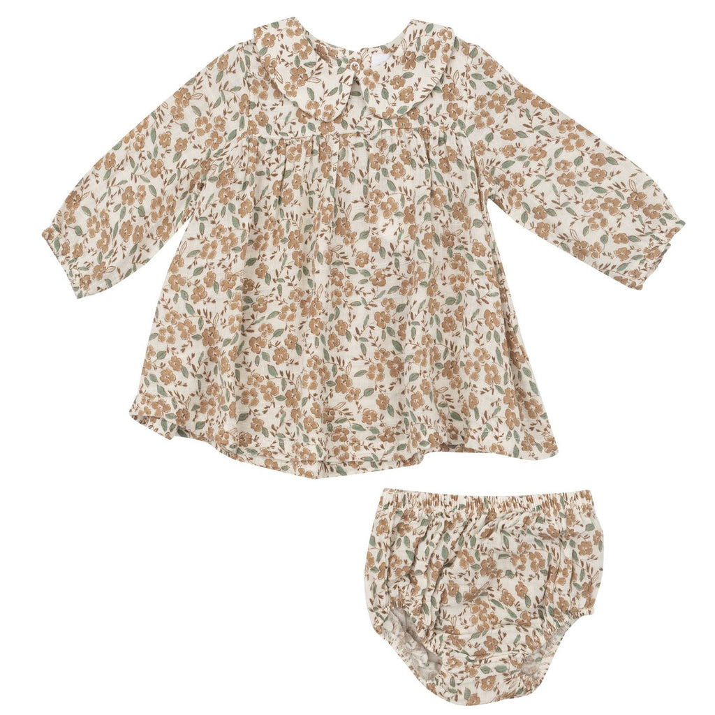 Bitty Brown Floral - Peter Pan Collar Dress and Diaper Cover