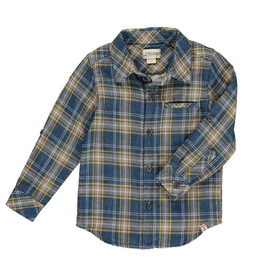 Blue/Gold Plaid Atwood Woven Shirt-TOPS-Me + Henry-Joannas Cuties
