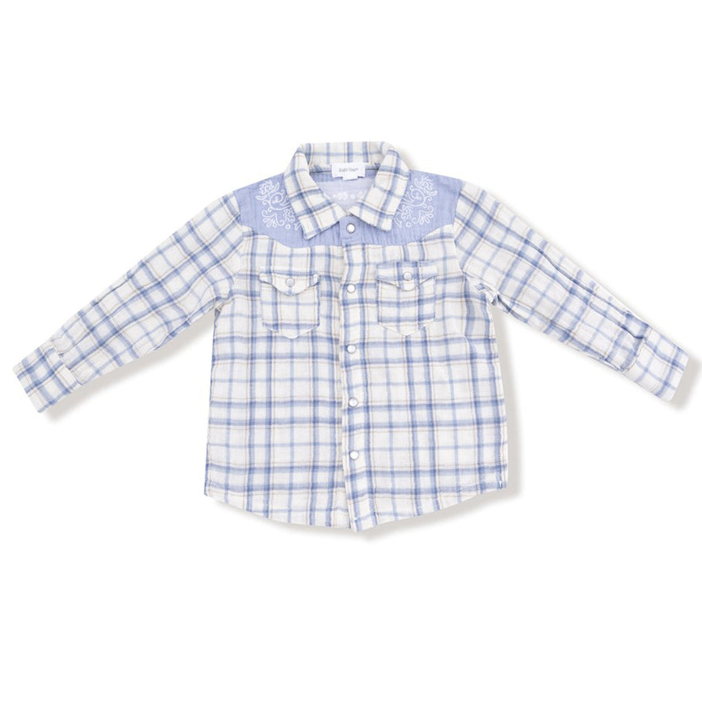 Blue Plaid - Long Sleeve Western Pearl Snap Shirt