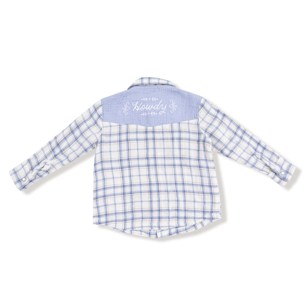 Blue Plaid - Long Sleeve Western Pearl Snap Shirt