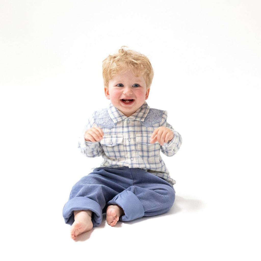 Blue Plaid - Long Sleeve Western Pearl Snap Shirt