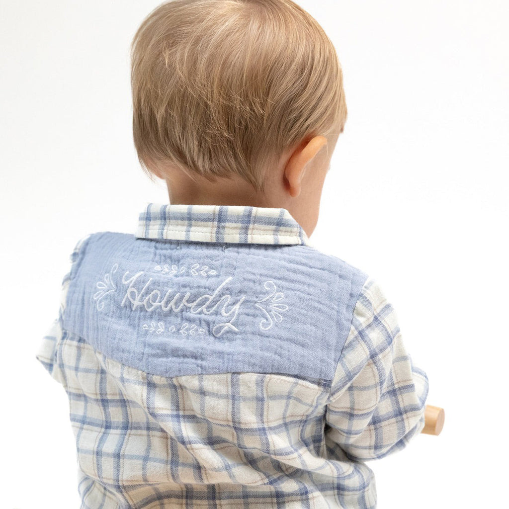 Blue Plaid - Long Sleeve Western Pearl Snap Shirt