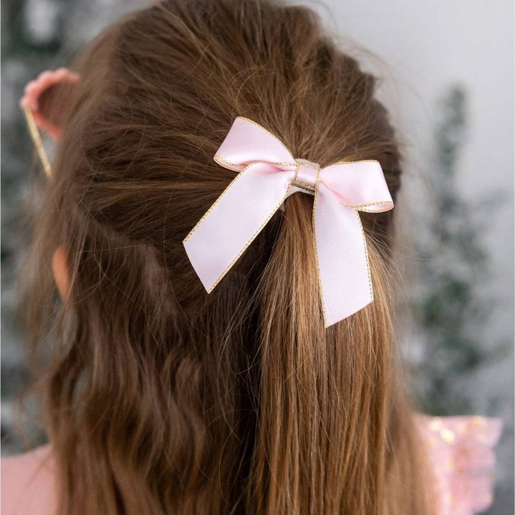 Blush Coquette Christmas Bow Clip - Kids Holiday Hair Clip