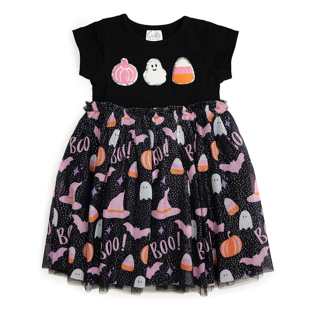 Boo Halloween Short Sleeve Tutu Dress