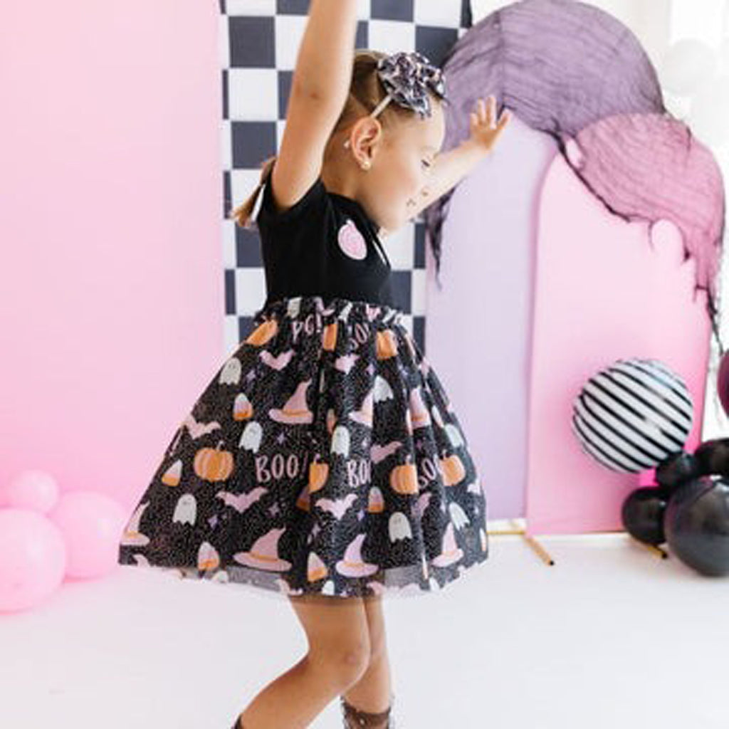 Boo Halloween Short Sleeve Tutu Dress