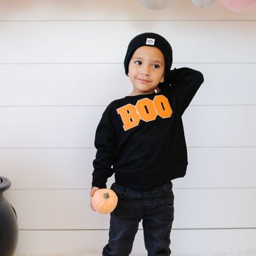 Boo Patch Halloween Sweatshirt - Black-SWEATSHIRTS & HOODIES-Sweet Wink-Joannas Cuties