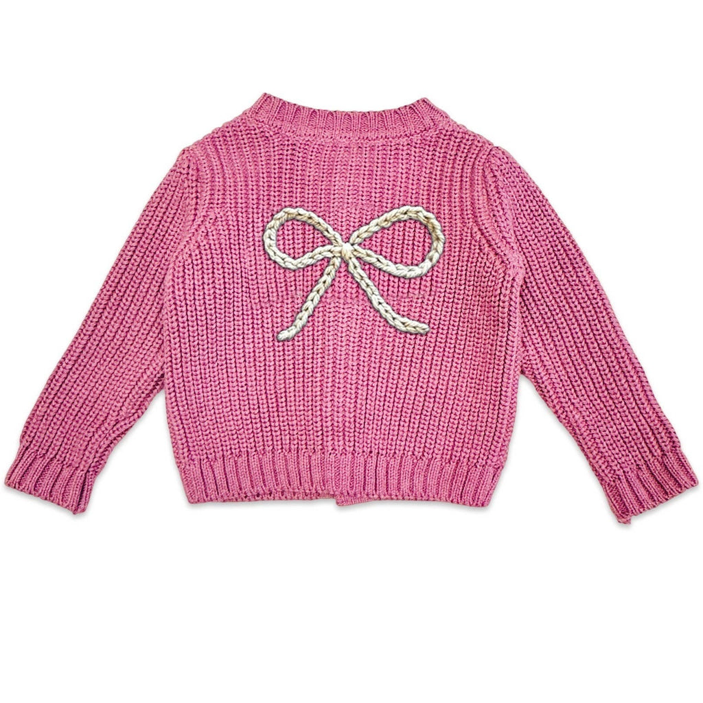 Bow Embroidered Chunky Knit Slouchy Baby Cardigan Sweater