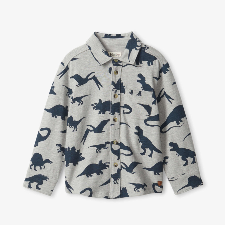 Boys Big Dinosaur Jersey Button Down Shirt