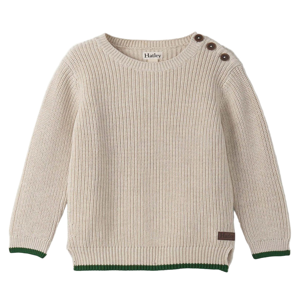 Beige sweater with brown buttons on a white background