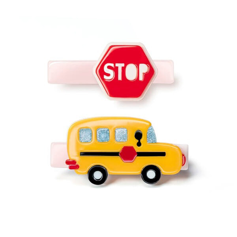 Bus Yellow & Red Stop Sign Alligator Clips-HAIR CLIPS-Lilies & Roses-Joannas Cuties
