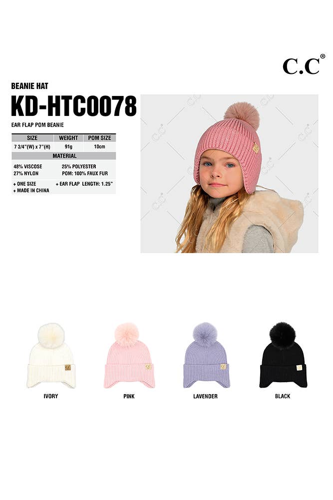 C.C Kids Ear Flap Pom Beanie