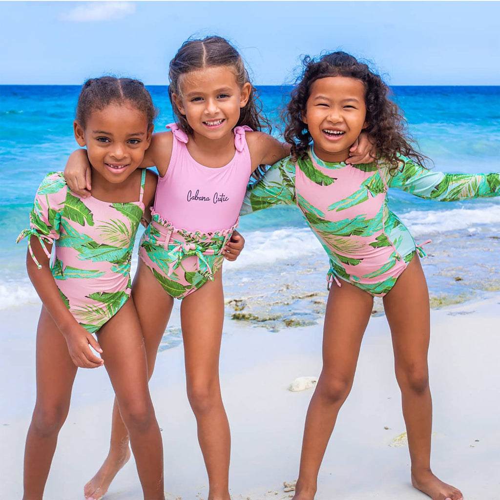 Cabana Palms Girls Shimmer Long Sleeve One Piece Swimsuit