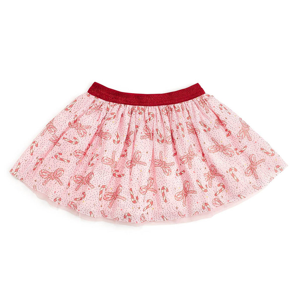 Pink skirt with red pattern on a white background