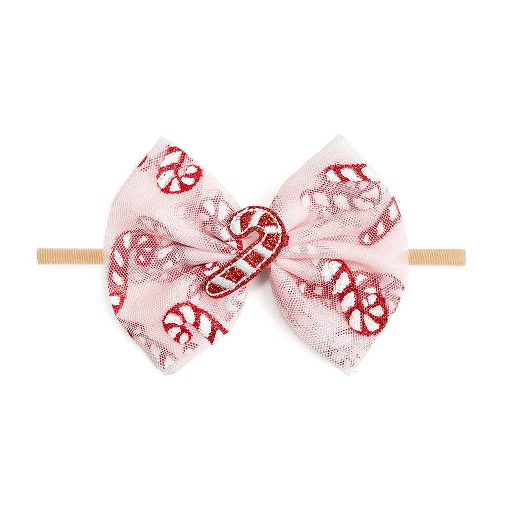 Bow with candy cane design on a white background