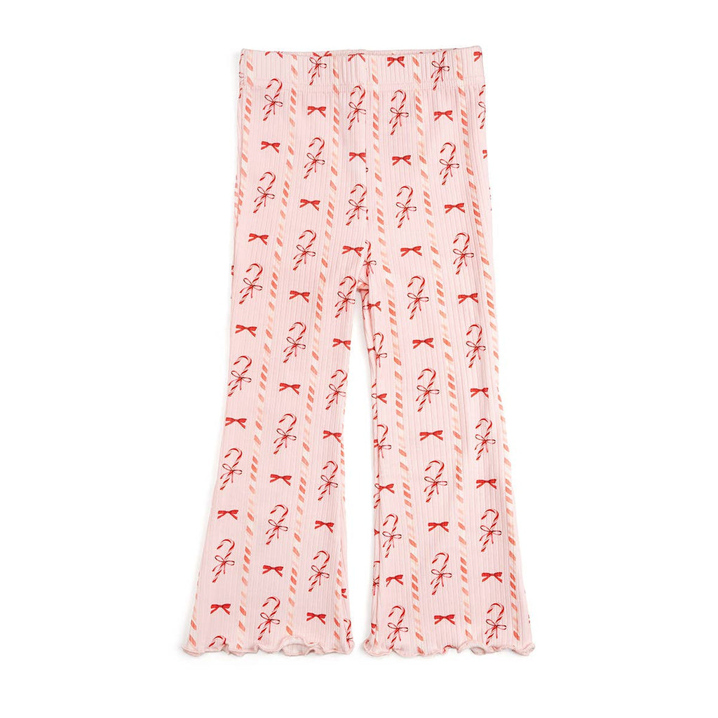 Pink pants with red bow pattern on a white background