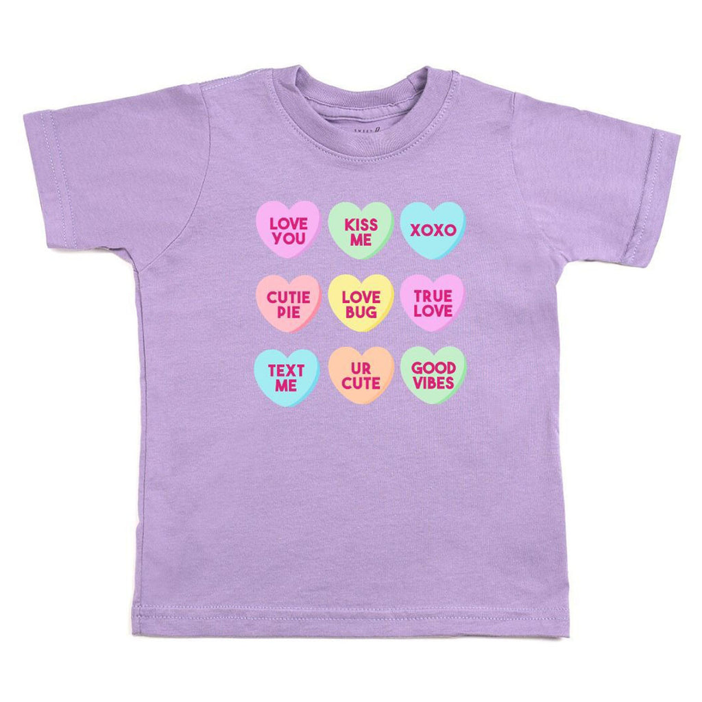 Candy Hearts Valentine's Day Short Sleeve T-Shirt - Lavender-TOPS-Sweet Wink-Joannas Cuties