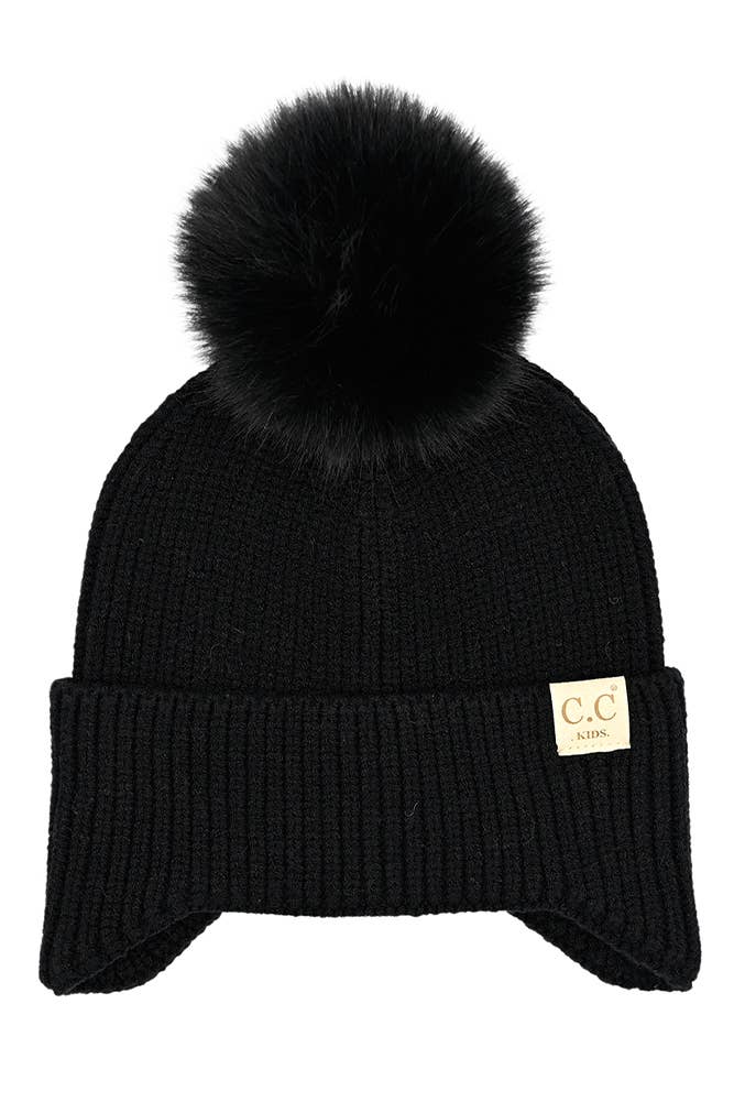 C.C Kids Ear Flap Pom Beanie