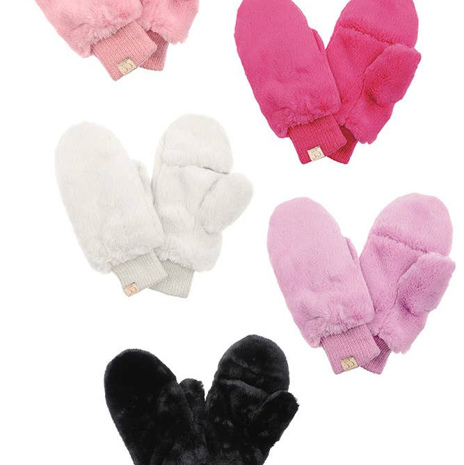 C.C Kids Faux Fur Convertible Mitten Glove