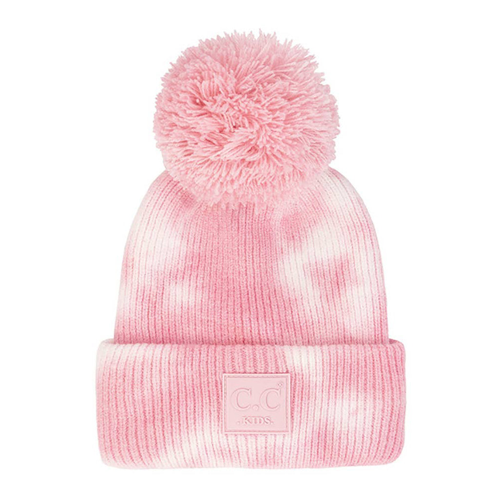 Pink beanie with pom-pom on a white background