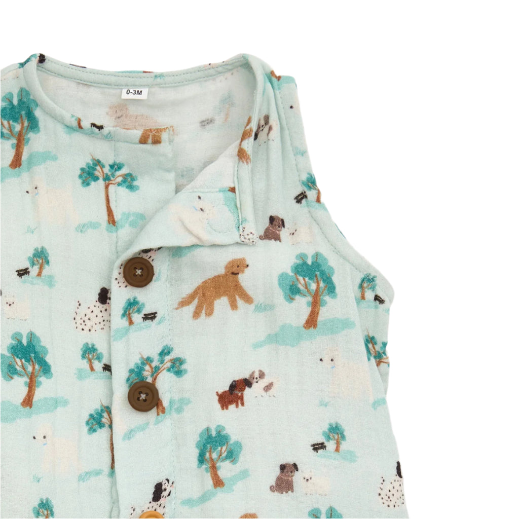 Central Bark Cotton Gauze Magnetic Sleeveless Romper