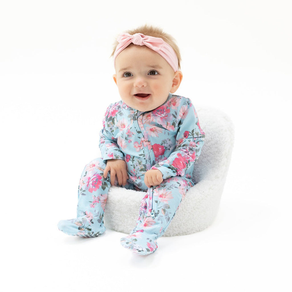 Charlotte Floral - 2 Way Zipper Ruffle Back Footie