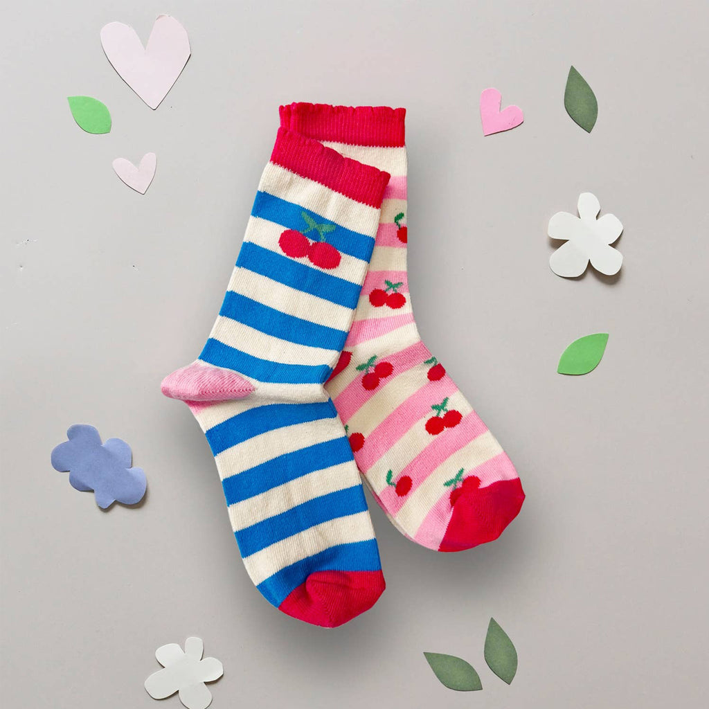 Cherry Stripe 2 Pack Socks-SOCKS, TIGHTS & LEG WARMERS-Rockahula Kids-Joannas Cuties