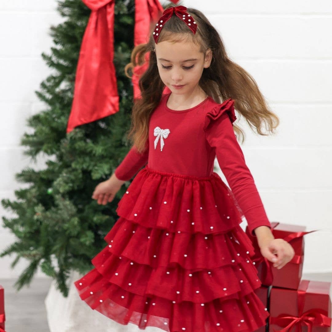 christmas tutu dress Christmas Pearl Long Sleeve Tutu Dress