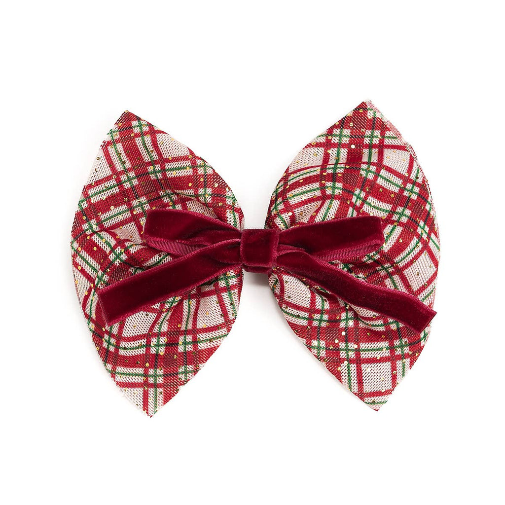 Red plaid bow with a white background