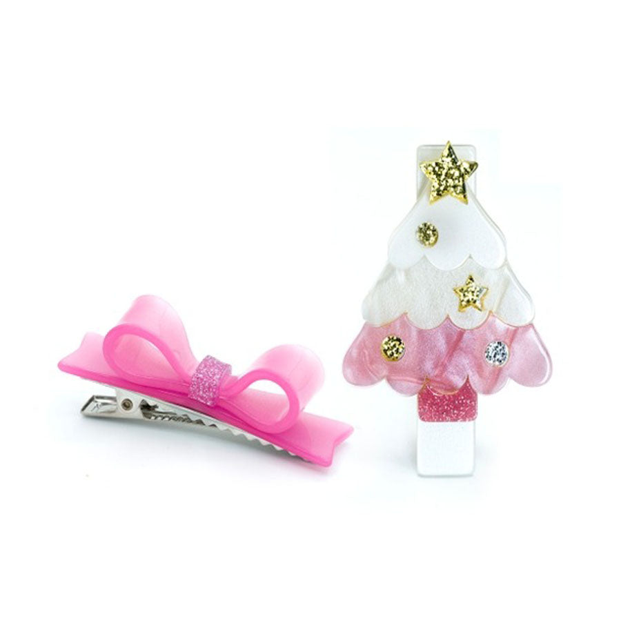 Christmas Tree Pink & Bowtie Alligator Clips-HAIR CLIPS-Lilies & Roses-Joannas Cuties